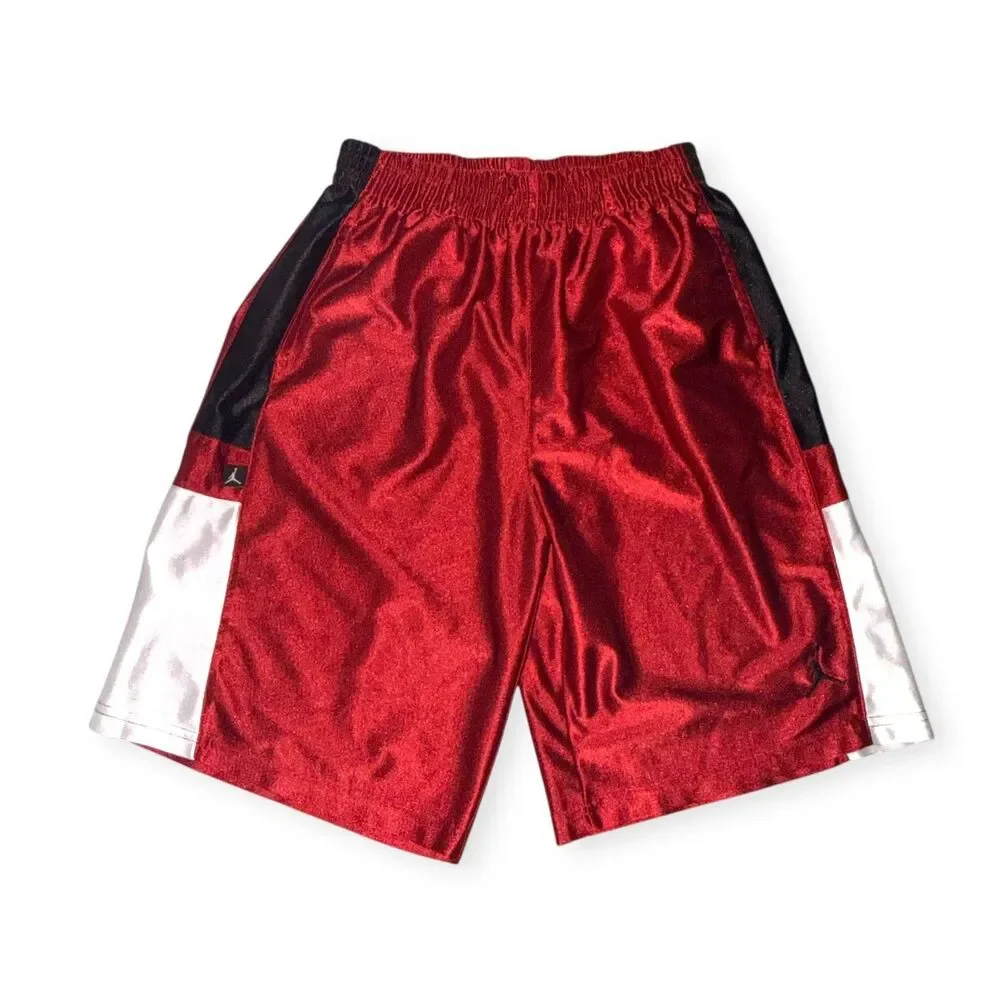 Jordan Vintage Super Rare Basketball Dazzle Shorts Silky Red Black Youth XL Smal